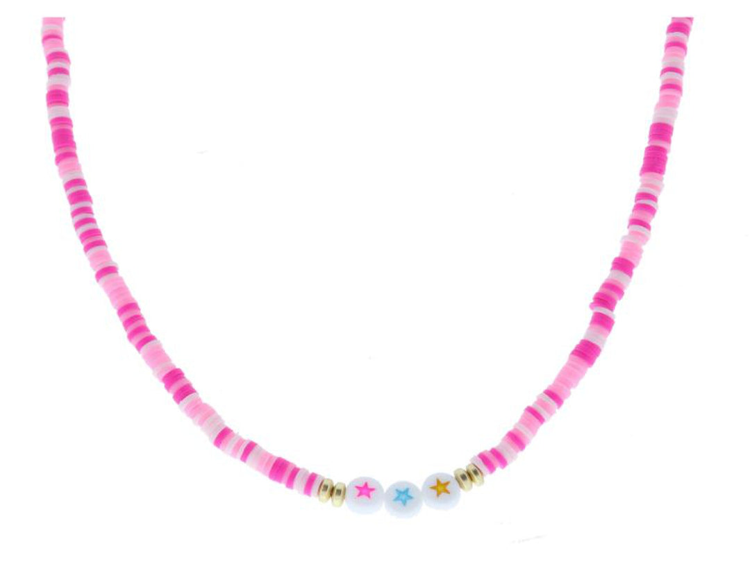 3 Star Beads- Multi Pink Sequin Necklace