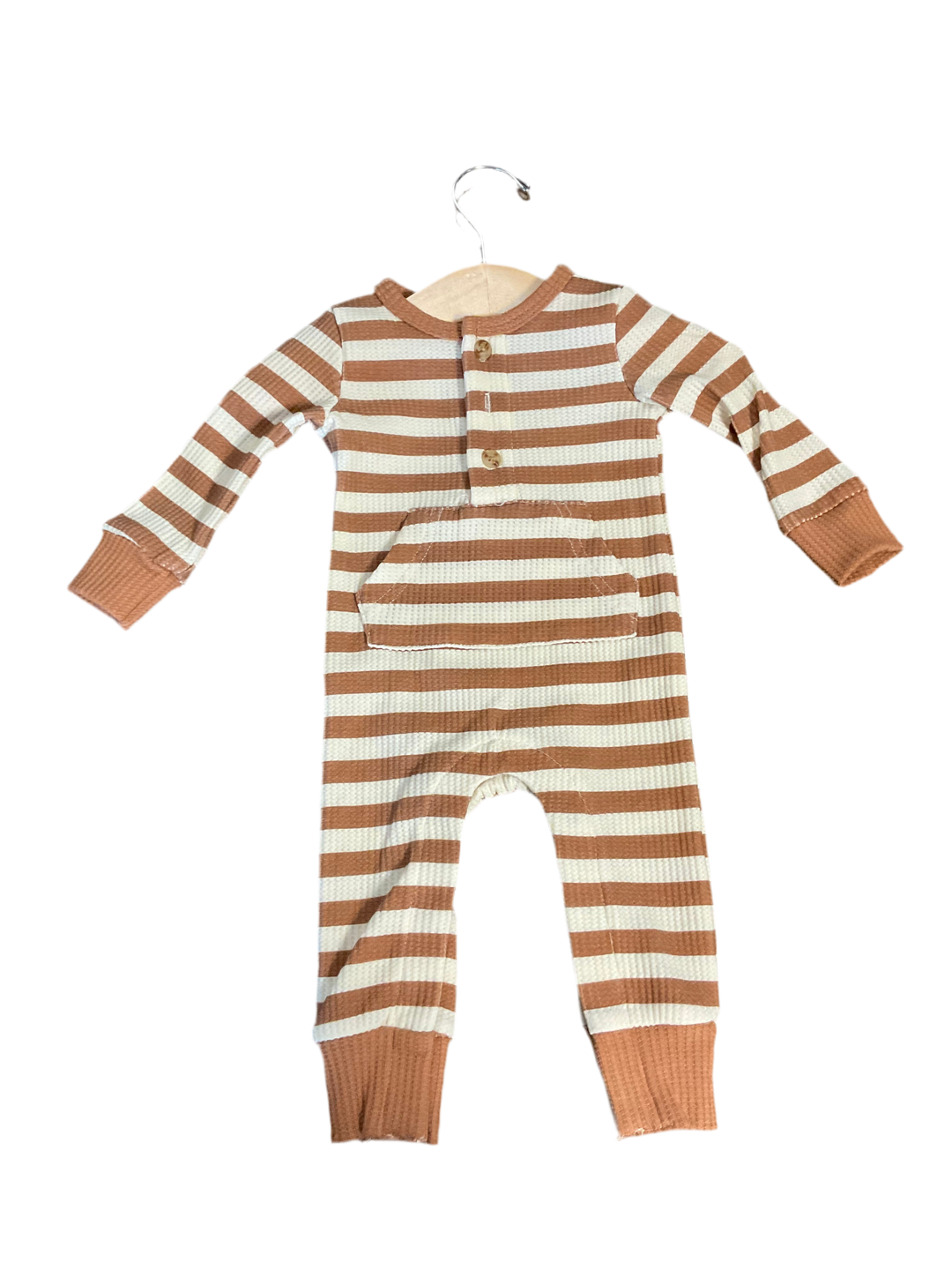WAFFLE ROMPER- CARAMEL STRIPE