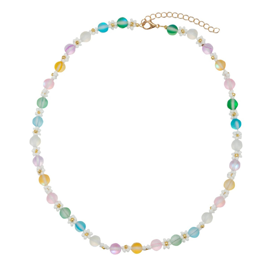 White Flower & Multi-Color Beaded Necklace