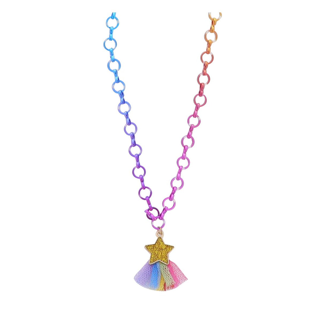 Multi-Color Chain Necklace with Gold Star & Fringe