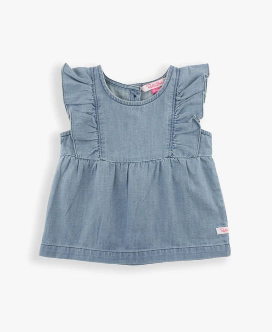 Light Wash Denim Classic Ruffle Tank Woven