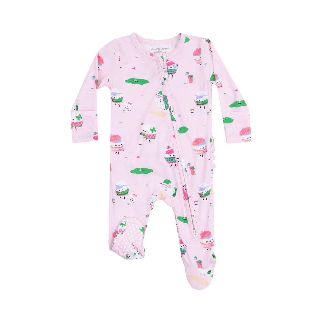 Pink Golf Pros - 2 Way Zipper Ruffle Back Footie