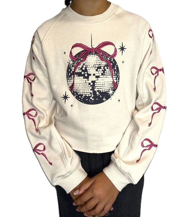 Embordered bows and disco ball sweatshirt