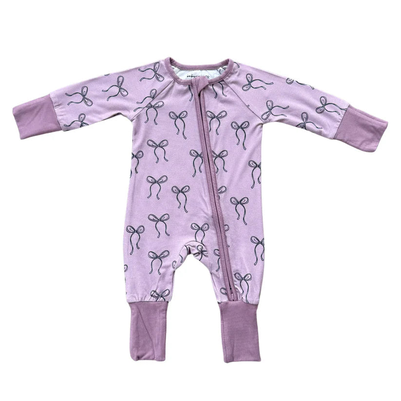 long sleeve zip romper- hair bow