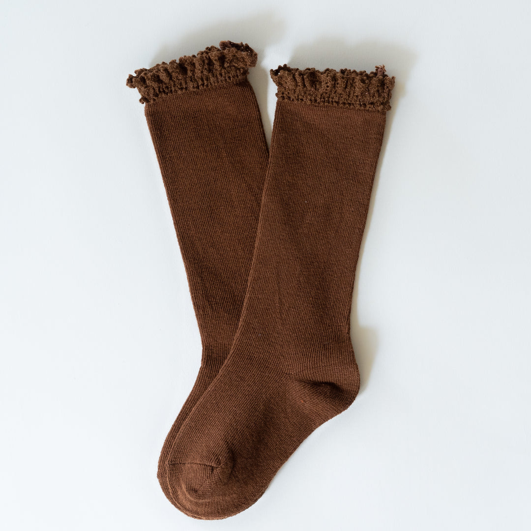 Chocolate Lace Top Knee High Socks