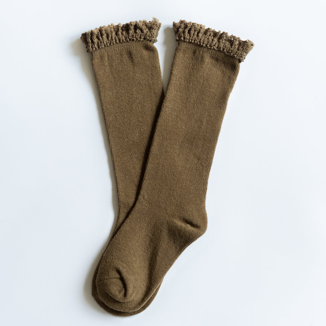 Olive Lace Top Knee High Socks