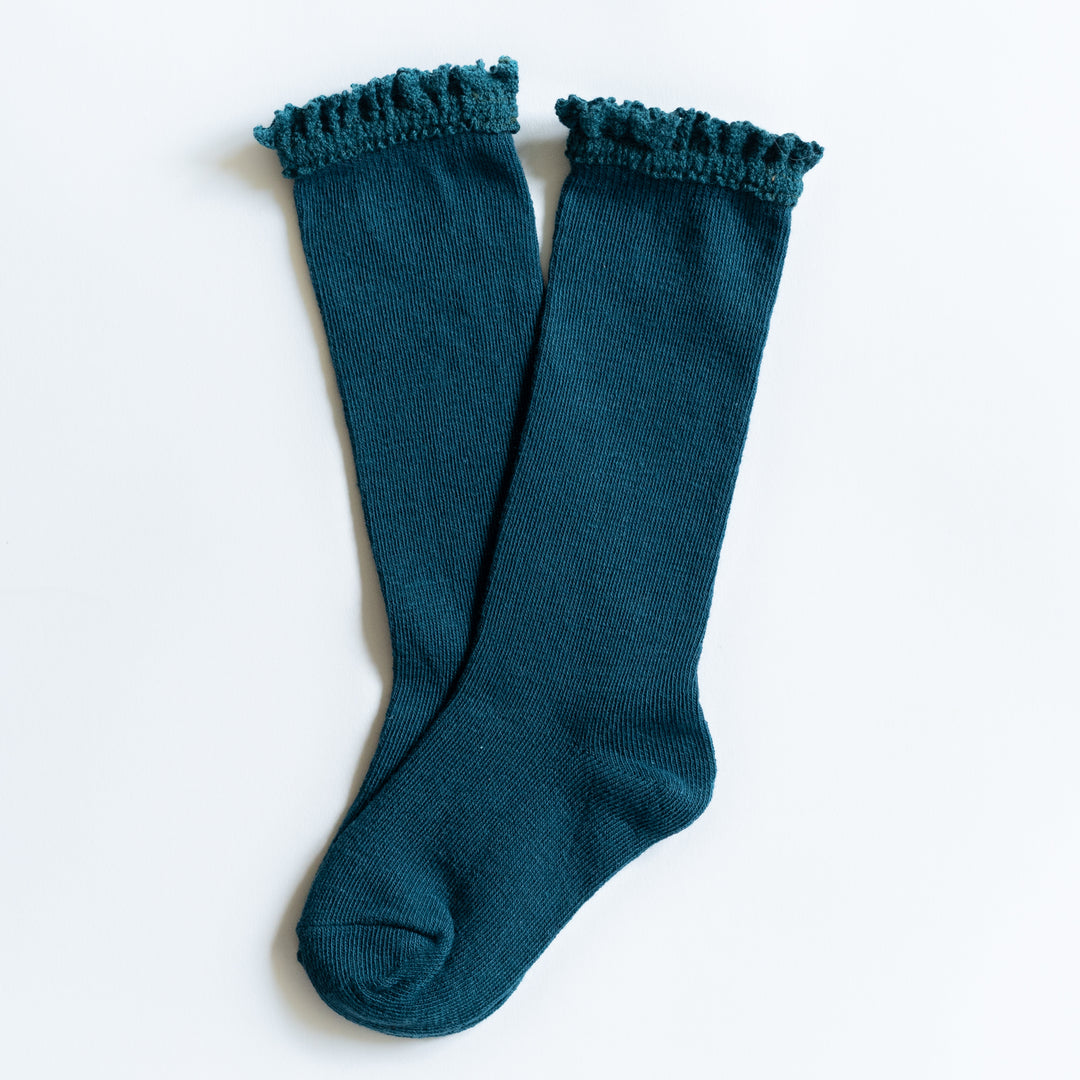 Deep Teal Lace Top Knee High Socks