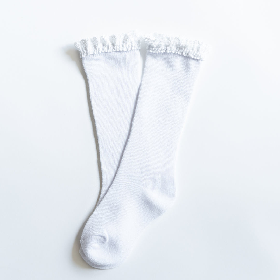 White Lace Top Knee High Socks