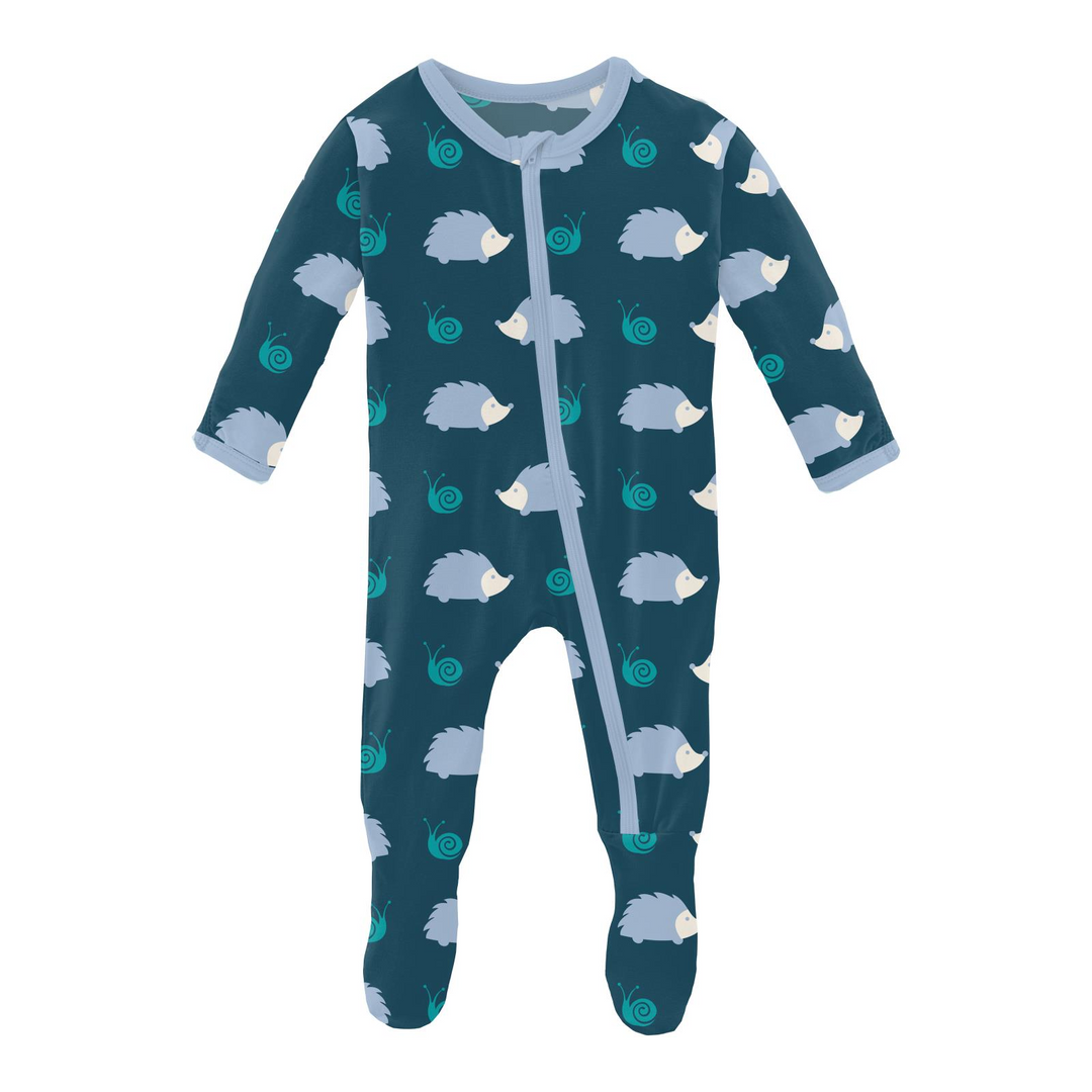 Kickee Pants Print Footie with Zipper - Peacock Hedgehog