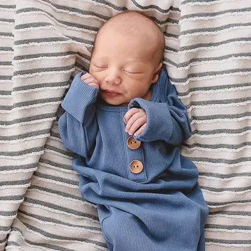 Bamboo Ribbed Baby Knot Gown-Steele Blue