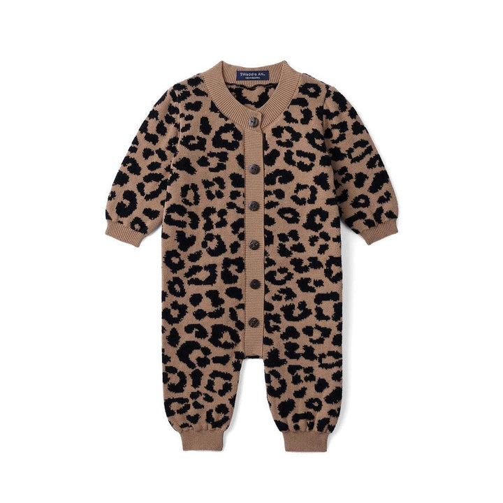 Leopard Baby Knit Button Romper: Leopard / 3-6M