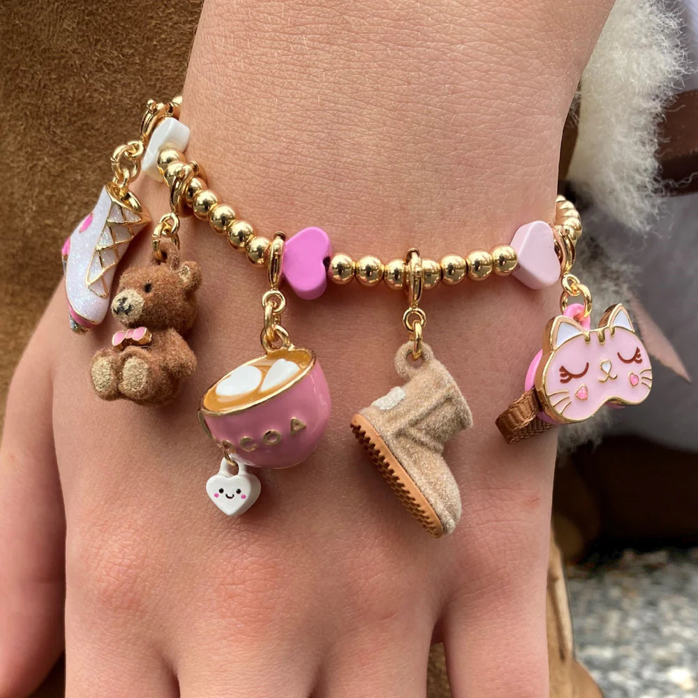 Charm It- Gold Bead with Pink Heart Bracelet