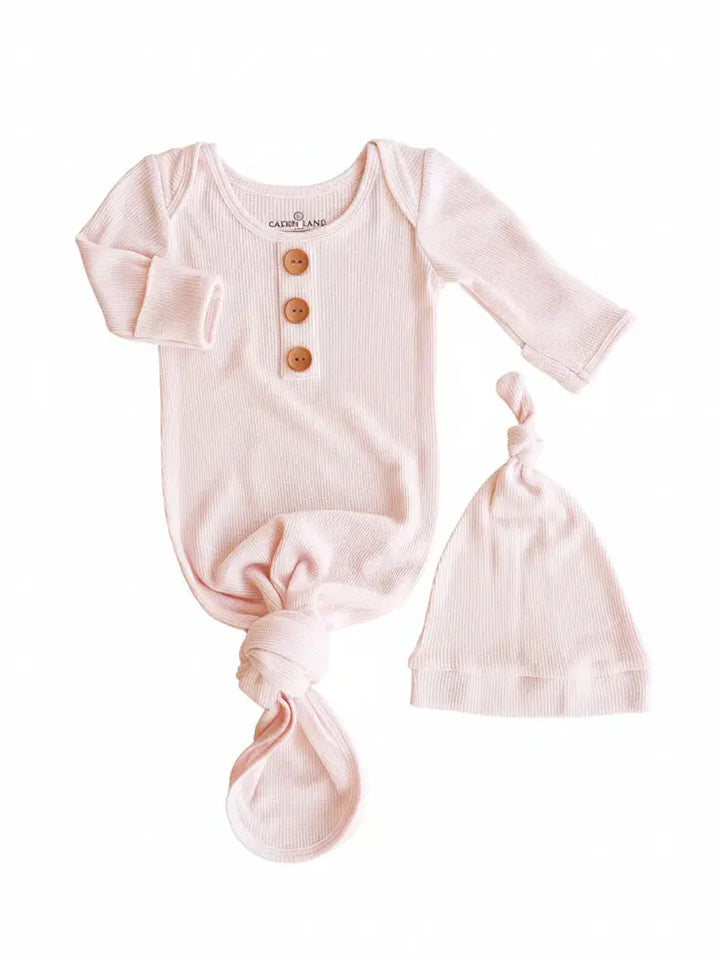 Bamboo Waffle Baby Knot Gown- Pearl Pink