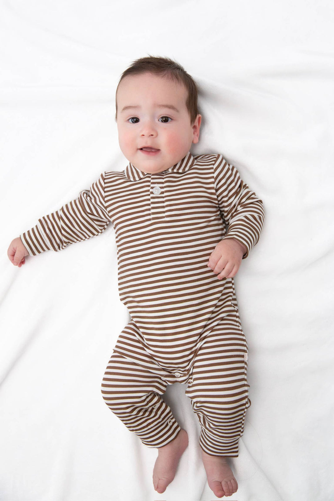 Chocolate Stripes - Sweatshirt Polo Romper: 0-3mo
