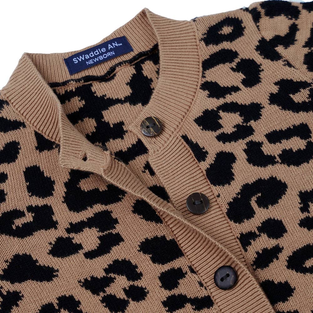 Leopard Baby Knit Button Romper: Leopard / 0-3M