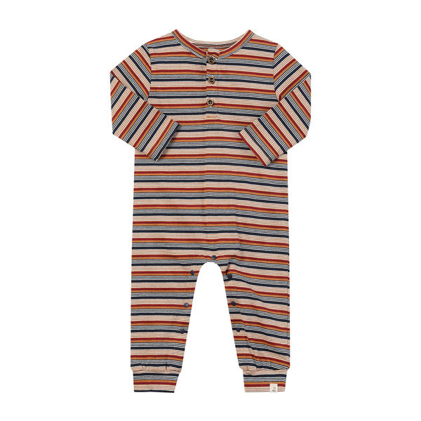 MASON Pumpkin/Red multi stripe Henley Romper: 9-12m