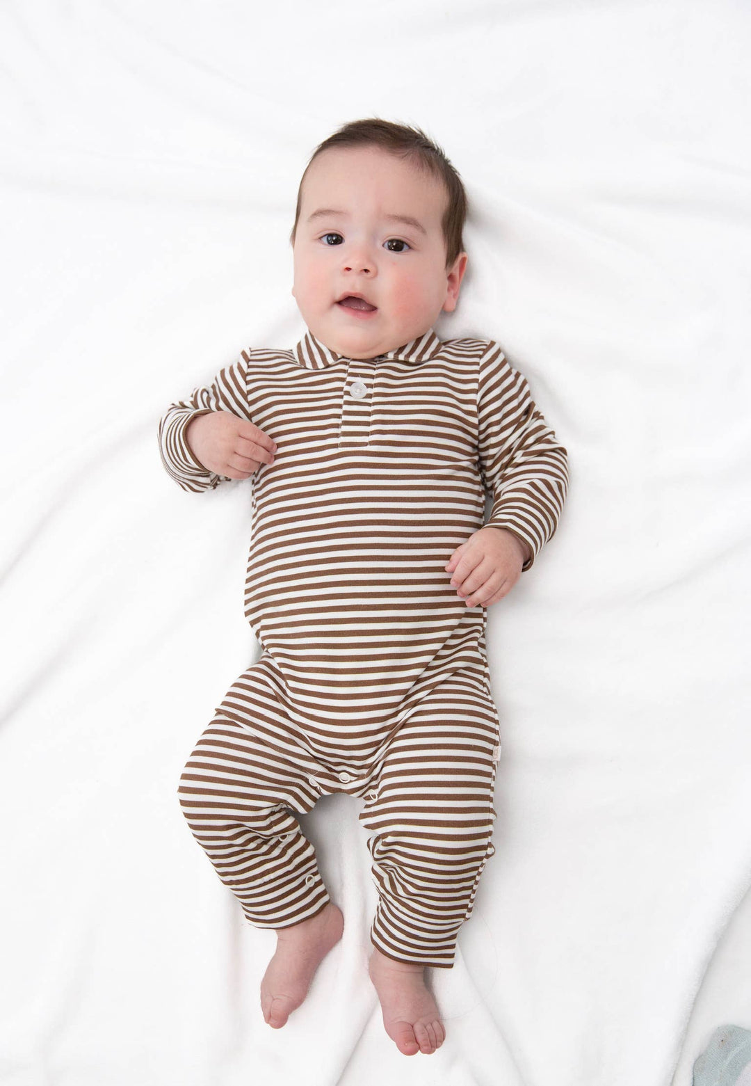 Chocolate Stripes - Sweatshirt Polo Romper: 3-6mo
