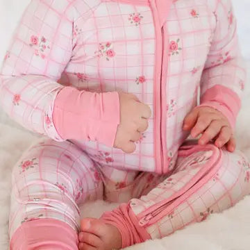 Ruffle Zipper Footie- Primrose Plaid