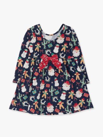 Giddy Up Santa Long Sleeve Twirl Dress