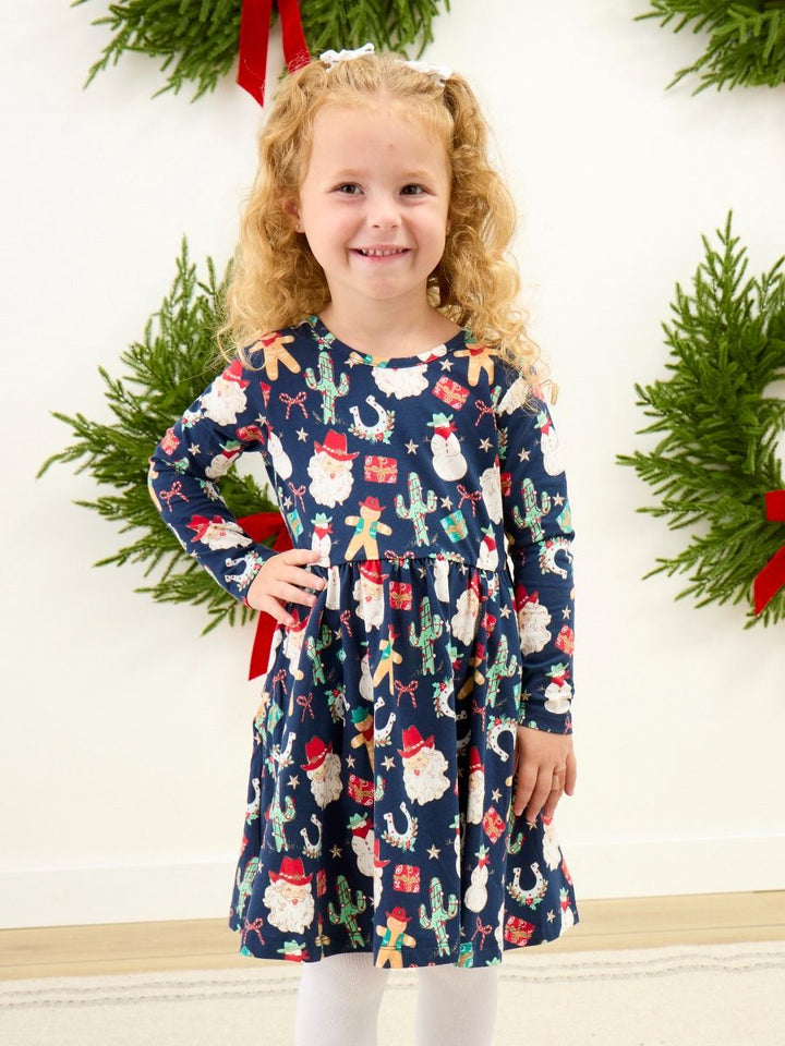 Giddy Up Santa Long Sleeve Twirl Dress