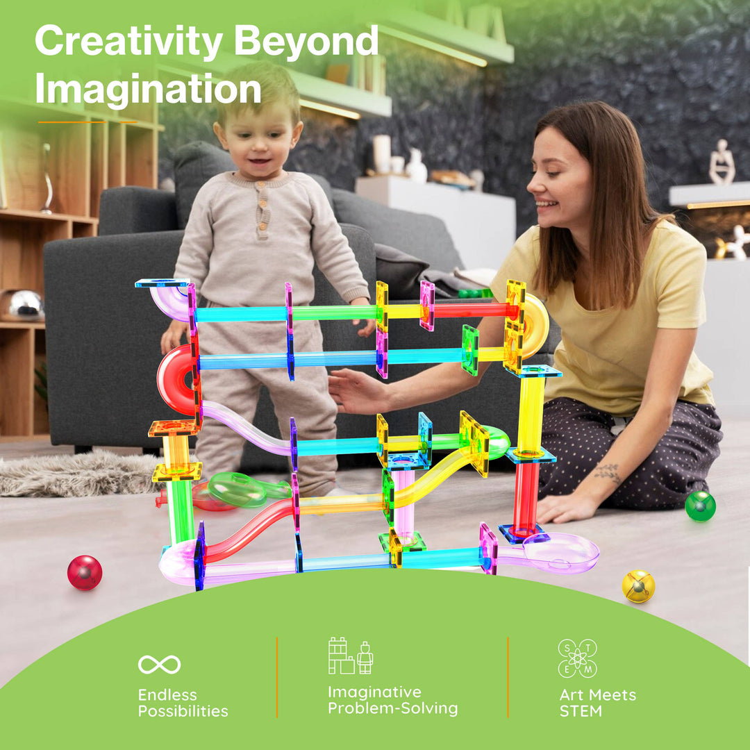 PicassoTiles Magnetic Marble Run Set STEM Toy: 50-Piece Set