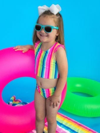 Neon Rainbow Stripe Racerback Tankini