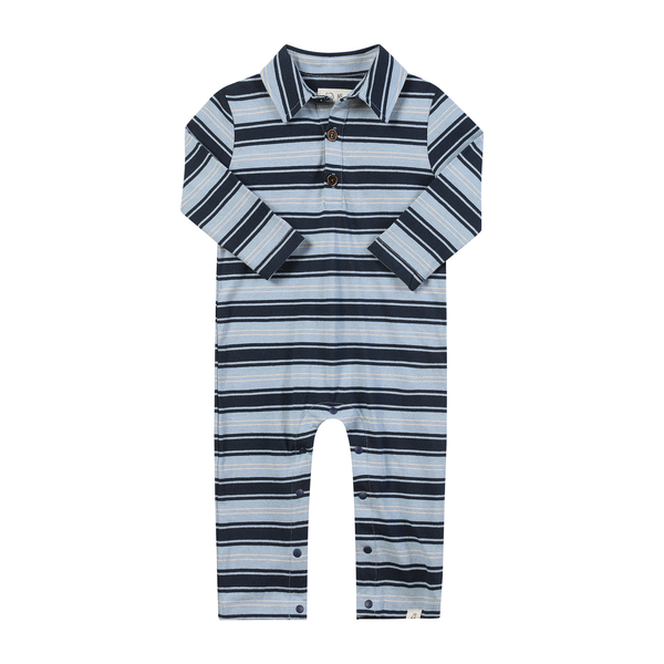 KINGSTON China/Navy Stripe Polo Romper: 3-6m