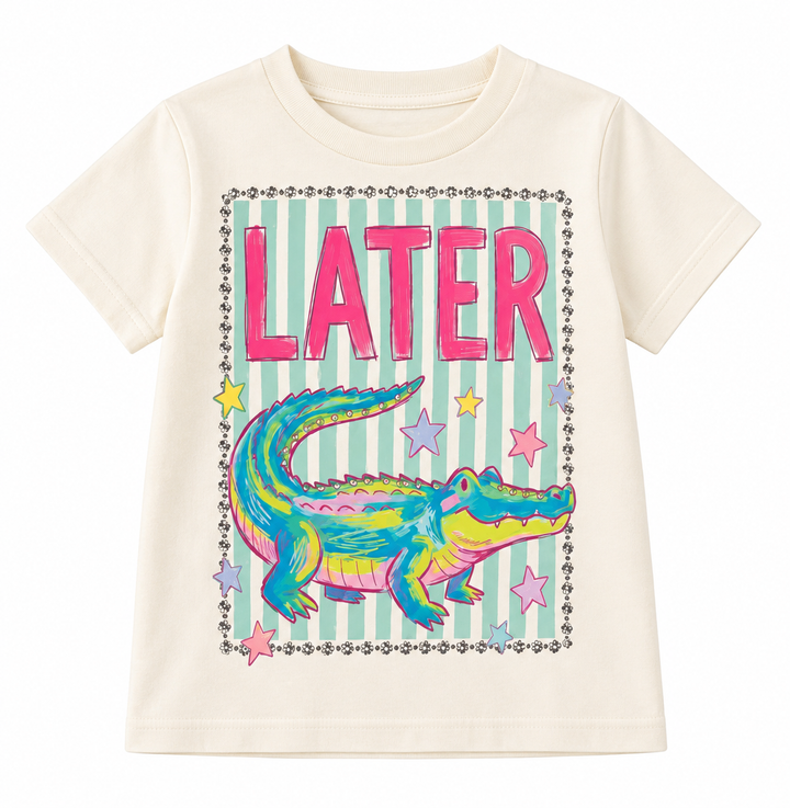 Later Gator Cream Kids Graphic Tee With Crystals