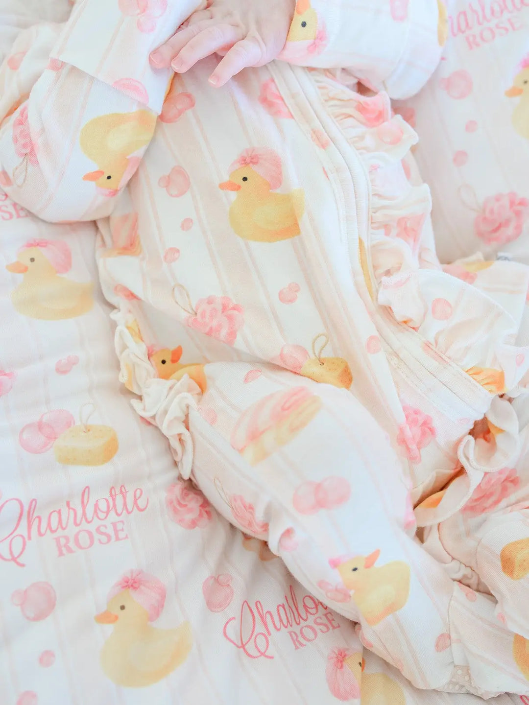 Bubble Duckies Zipper Footie- Pink