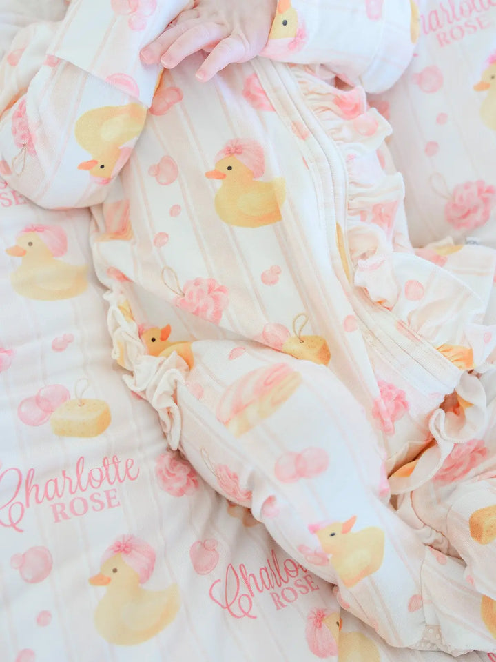 Bubble Duckies Zipper Footie- Pink