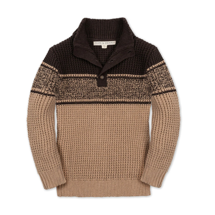 Camel/Chocolate Mock Neck Waffle Sweater