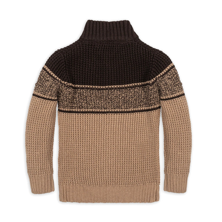 Camel/Chocolate Mock Neck Waffle Sweater