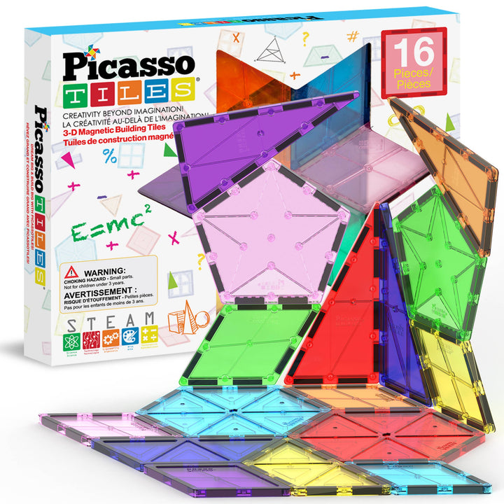 PicassoTiles 16pc Magnetic Tile Building Set STEM Toy