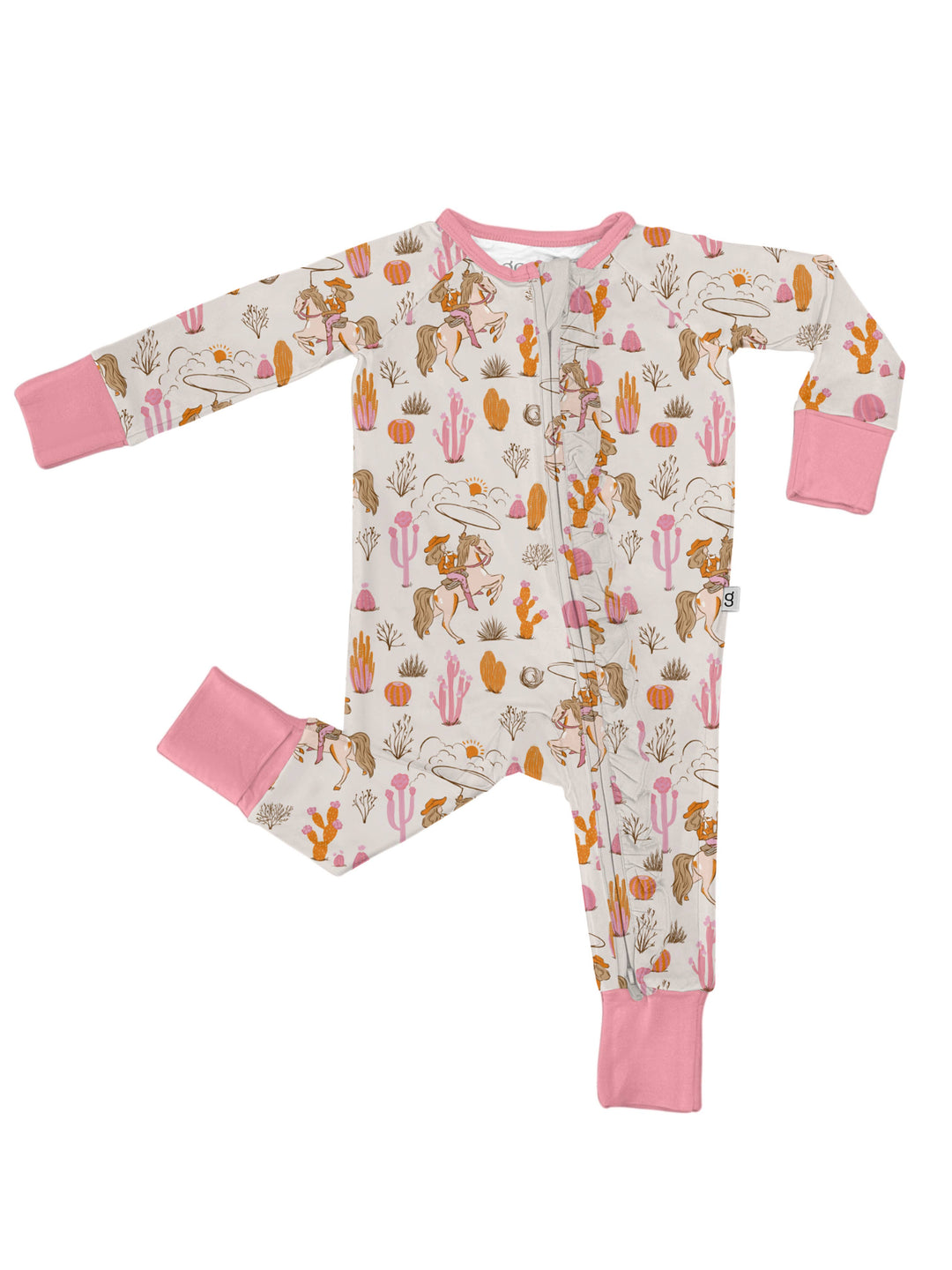 Saddle Up, Cowgirl Toile  - LS Convertible Zip PJs: 0-3 mo