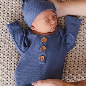 Bamboo Ribbed Baby Knot Gown-Steele Blue