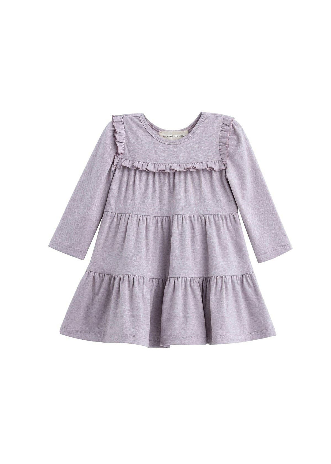 Maggie Long Sleeve Ruffle Yoke Tiered Dress: Purple