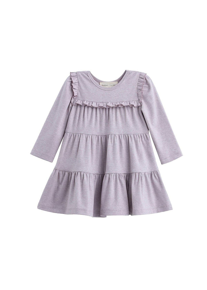 Maggie Long Sleeve Ruffle Yoke Tiered Dress: Purple
