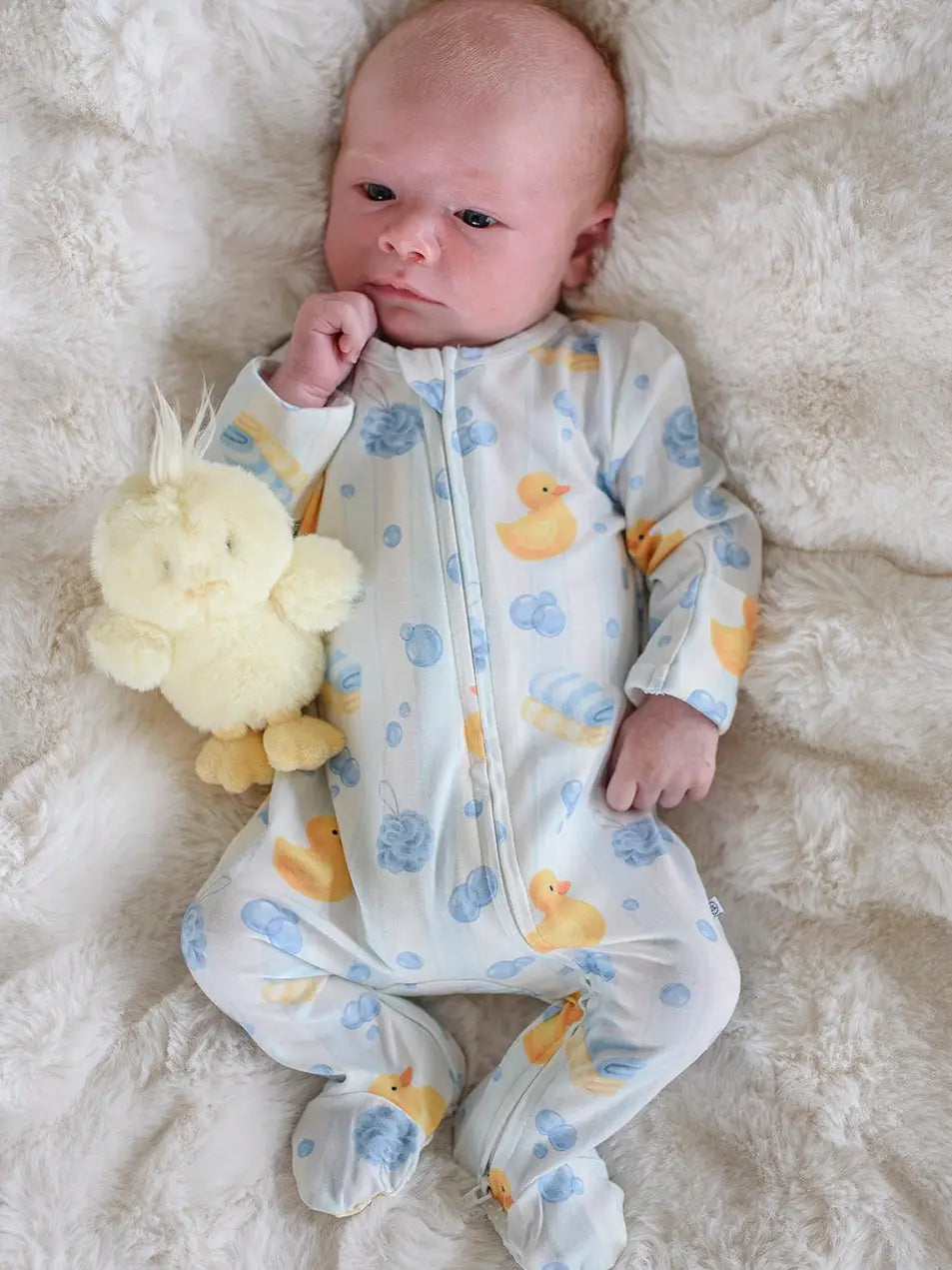 Bubble Ducky Zipper Footie- Blue