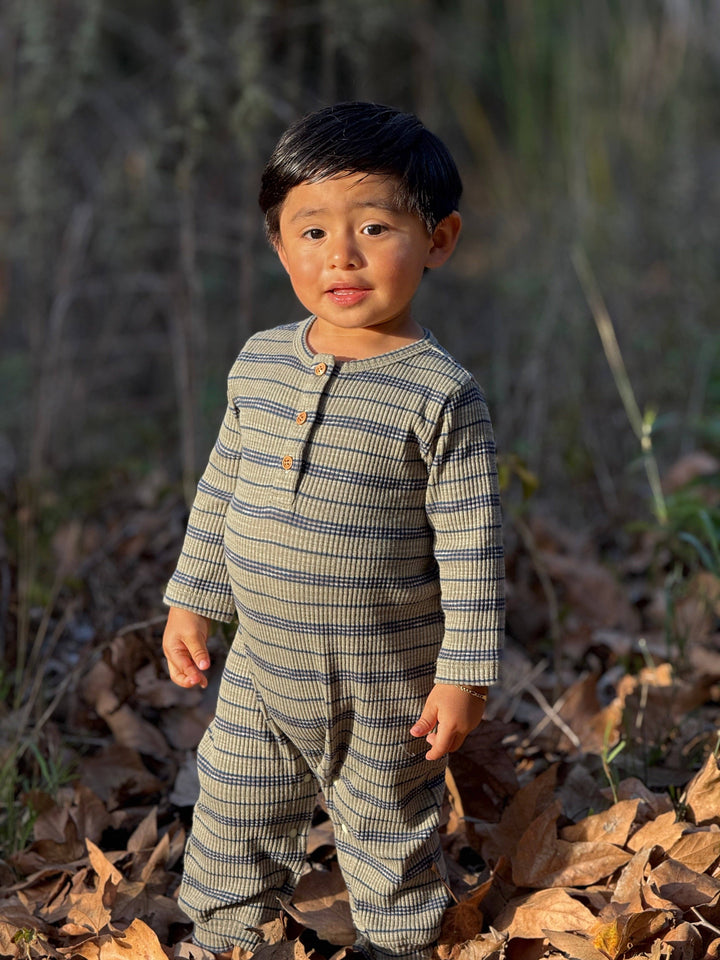 MASON Sage Ribbed Henley Romper: 3-6m