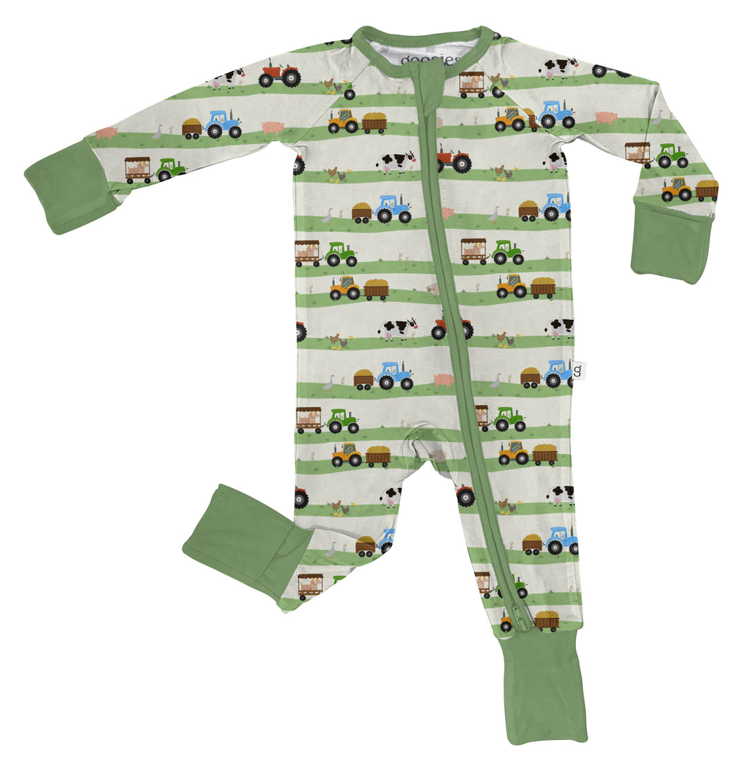 Farm Stripes - Zip Convertible Pajamas: 0-3 months
