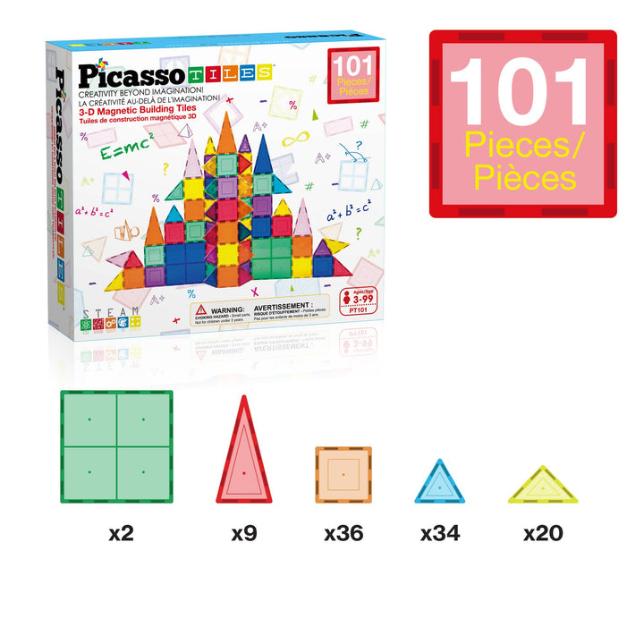 PicassoTiles 101pc Magnetic Tile Building Set STEM Toy