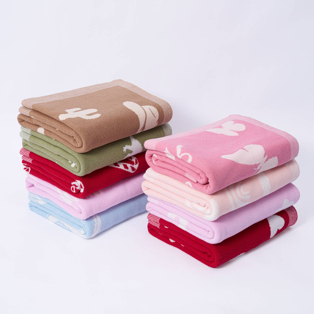 100% Cotton Western Baby Blanket, Knitwear 2 Sides Cactus
