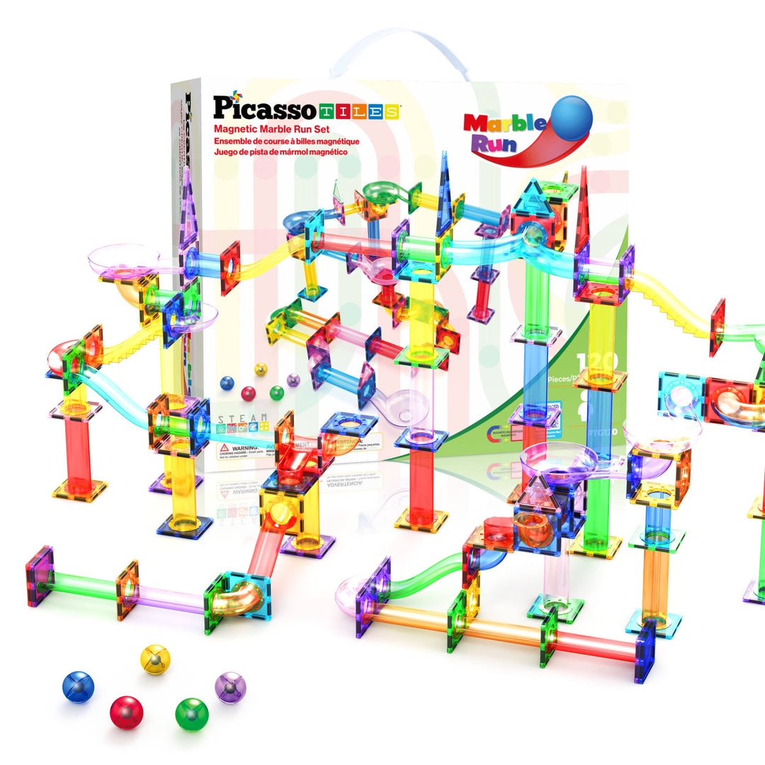 PicassoTiles Magnetic Marble Run Set STEM Toy: 50-Piece Set