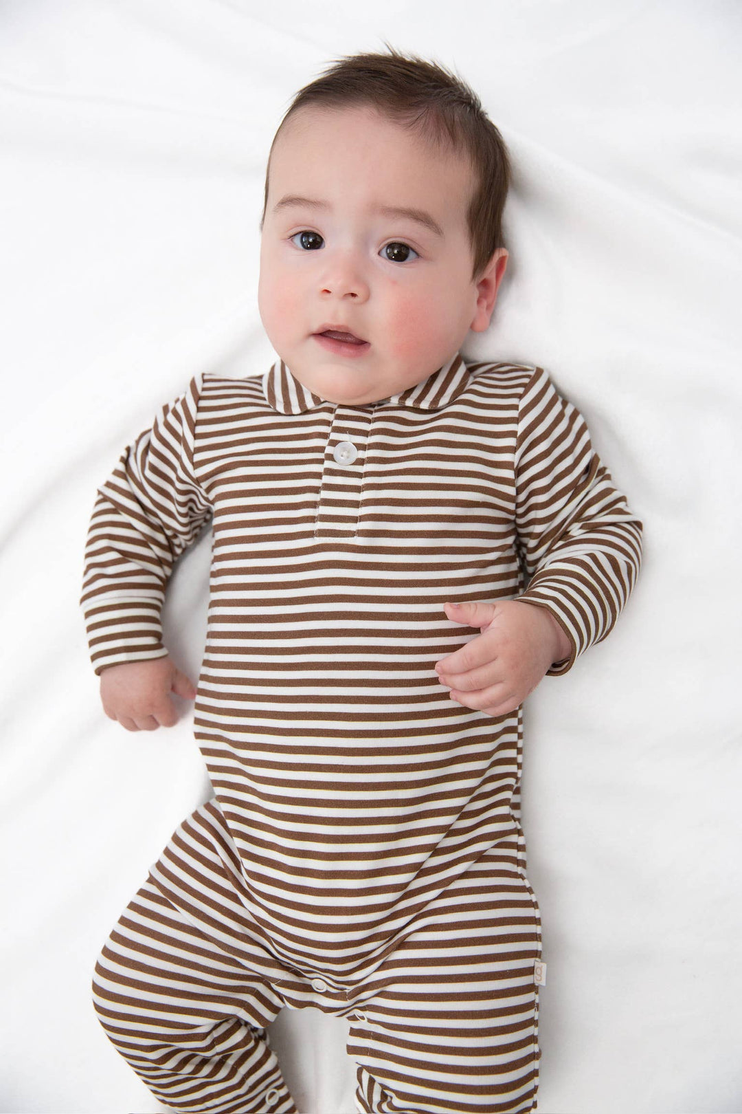 Chocolate Stripes - Sweatshirt Polo Romper: 3-6mo