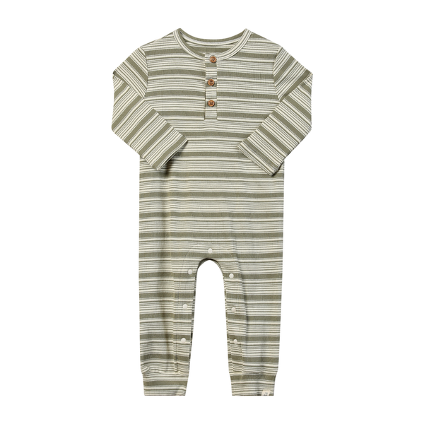 MASON Sage/Cream Ribbed Henley Romper: 3-6m