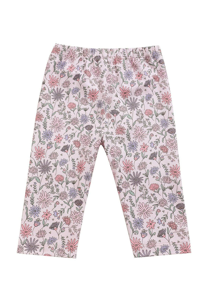 Whimsical Wildflower Floral Elastic Waist Leggings: Pink