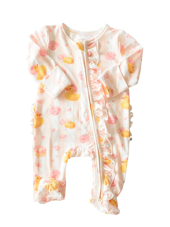 Bubble Duckies Zipper Footie- Pink