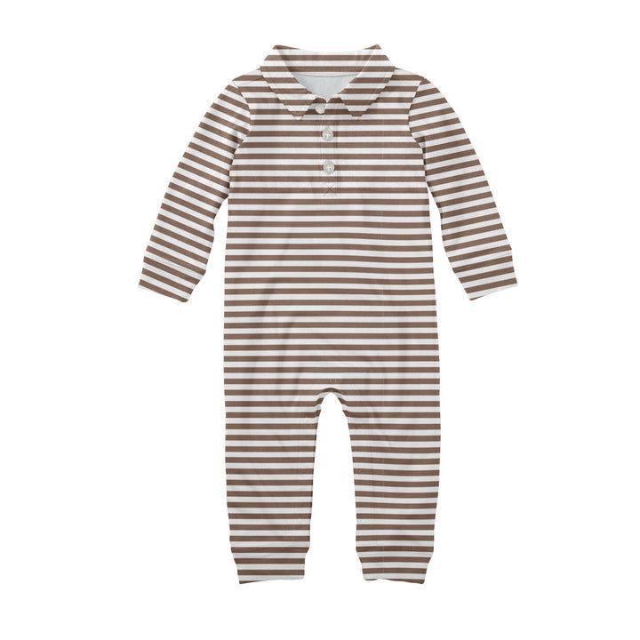 Chocolate Stripes - Sweatshirt Polo Romper: 0-3mo