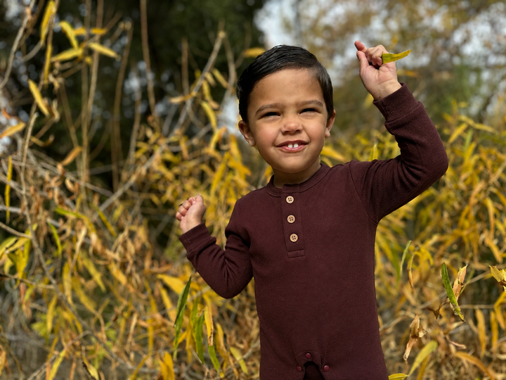 MASON Burgundy Henley Romper: 0-3m