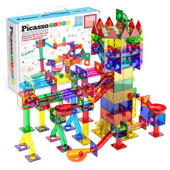 PicassoTiles Magnetic Marble Run Set STEM Toy: 50-Piece Set